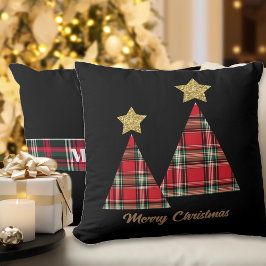 Cojín Decorativo Árbol de Navidad en Red Plaid Gold Star Nombre per