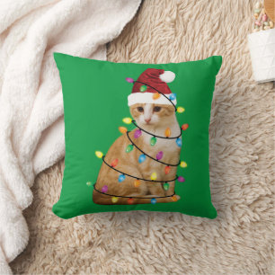 Cojín Decorativo Árbol de Navidad Gato Santa Graciosa Gente Gato Ga