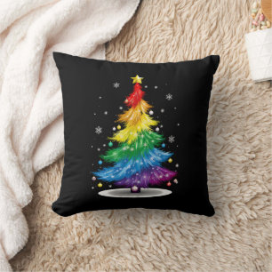 Cojín Decorativo Árbol de Navidad Gay LGBT Orgullo Arcoíris Feliz N
