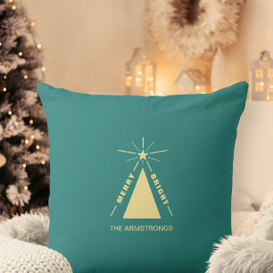 Cojín Decorativo Árbol de Navidad geométrico moderno turquesa teal