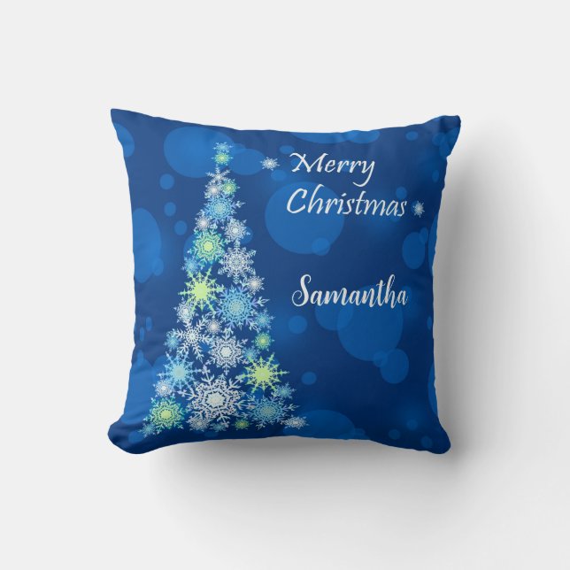 Cojín Decorativo Árbol de Navidad hecho de copos de nieve. (Anverso)