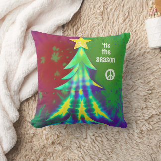 Cojín Decorativo Árbol de Navidad hippie de tinte con símbolo de pa