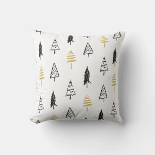 Cojín Decorativo Árbol de Navidad moderno patrón negro dorado
