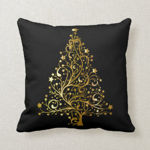 Cojín Decorativo Árbol de Navidad Negro y Oro
