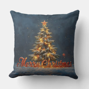 Cojín Decorativo Árbol de Navidad nevado con luces cálidas