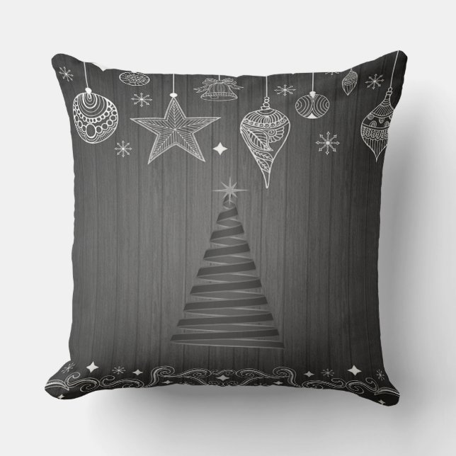 Cojín Decorativo Árbol de Navidad, ornamentos blancos de Navidad (Anverso)
