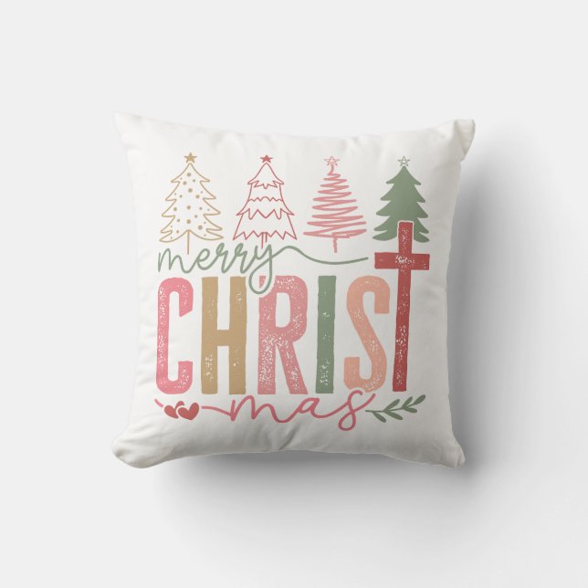 Cojín Decorativo Árbol de Navidad Pastel Rústico (Anverso)
