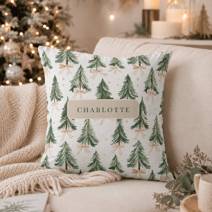Cojín Decorativo Árbol de Navidad personalizado con nombre en acuar