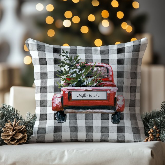 Cojín Decorativo Árbol de Navidad personalizado del camión rojo (Subido por el creador)