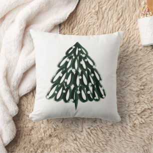 Cojín Decorativo Árbol de Navidad Pintado Moderno Verde y Blanco Pi