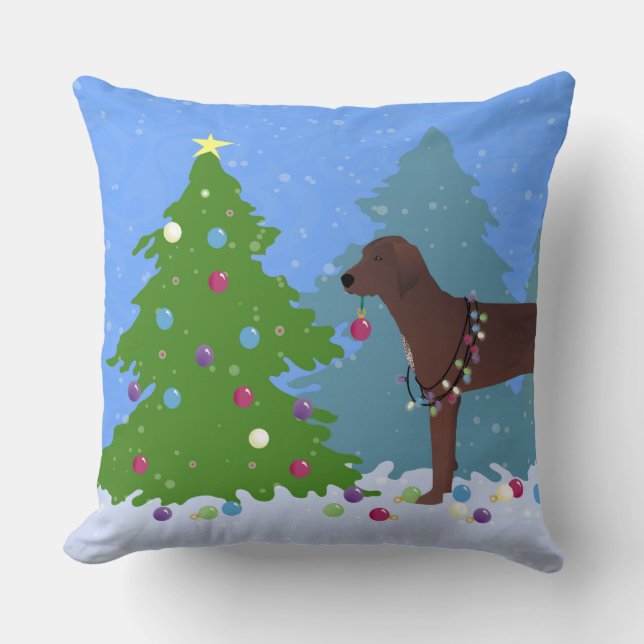 Cojín Decorativo Árbol de Navidad Redbone Coonhound Decorando (Anverso)