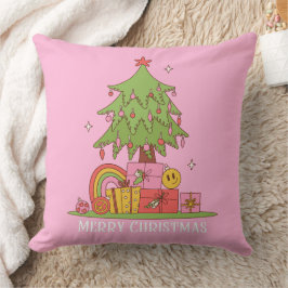 Cojín Decorativo Árbol de Navidad retro rosa