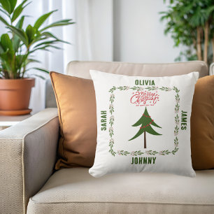 Cojín Decorativo Árbol de Navidad Retro Vintage y Nombre de Familia