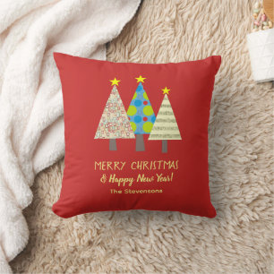Cojín Decorativo Árbol de Navidad Rojo Personalizado para las Fiest