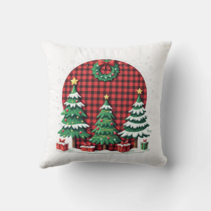 Cojín Decorativo árbol de navidad rojo plaid