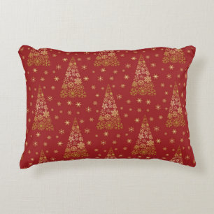 Cojín Decorativo Árbol de Navidad Rojo y Oro Elegante