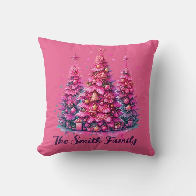 Cojín Decorativo Árbol de Navidad Rosa Estético Preppy (Anverso)