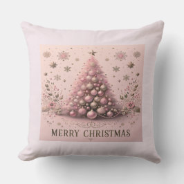 Cojín Decorativo Árbol de Navidad rosa Feliz Navidad