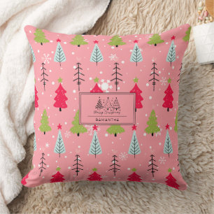 Cojín Decorativo Árbol de Navidad Rosa Patrón Navideño Caprichoso