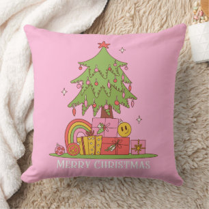 Cojín Decorativo Árbol de Navidad Rosa Retro