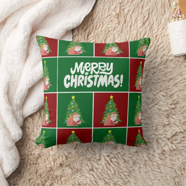 Cojín Decorativo árbol de Navidad | Santa | verde rojo (Manta)