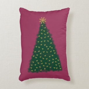 Cojín Decorativo Árbol de Navidad verde, caballos corriendo de oro,