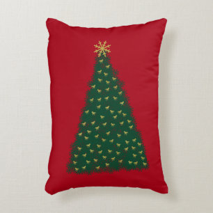 Cojín Decorativo Árbol de Navidad verde, caballos dorados al galope