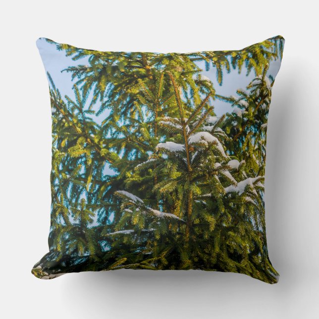 Cojín Decorativo Árbol de Navidad Verde en Nieve (Anverso)