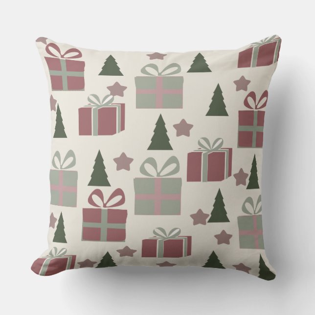 Cojín Decorativo Árbol de Navidad y caja de regalo Patrón (Anverso)