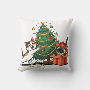 Cojín Decorativo Árbol de Navidad y gatos con sorpresa de regalo 