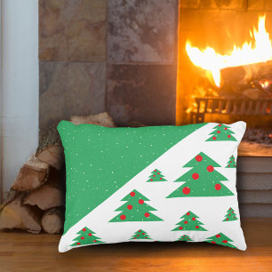 Cojín Decorativo Árbol de Navidad y Navidad Roja Verde Nieve