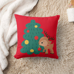 Cojín Decorativo Árbol de Navidad y niños venados