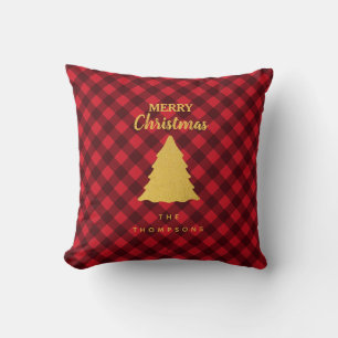 Cojín Decorativo Árbol de navidades rojo y negro de búfalo de navid