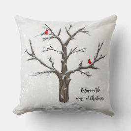 Cojín Decorativo Árbol de nieve y Navidades de Aves Rojas felices