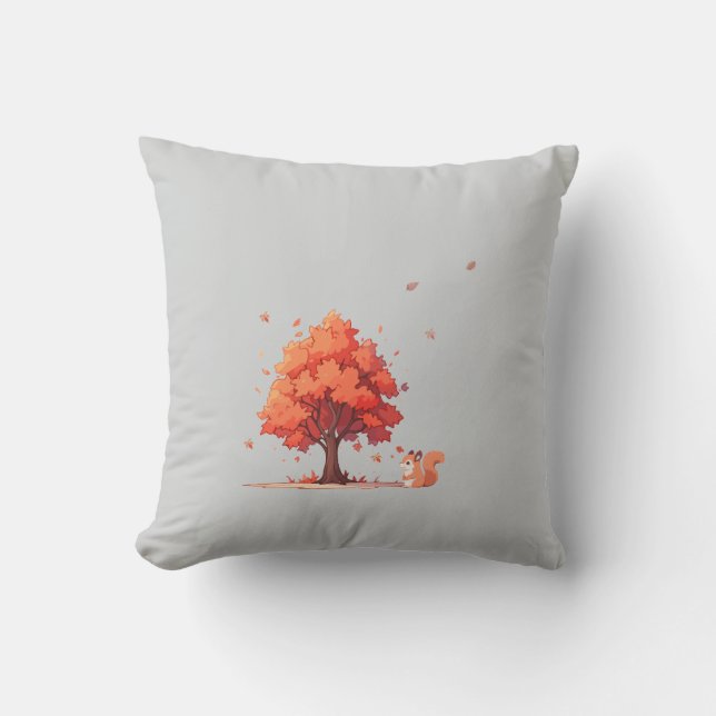 Cojín Decorativo Árbol de otoño y ardilla (Anverso)
