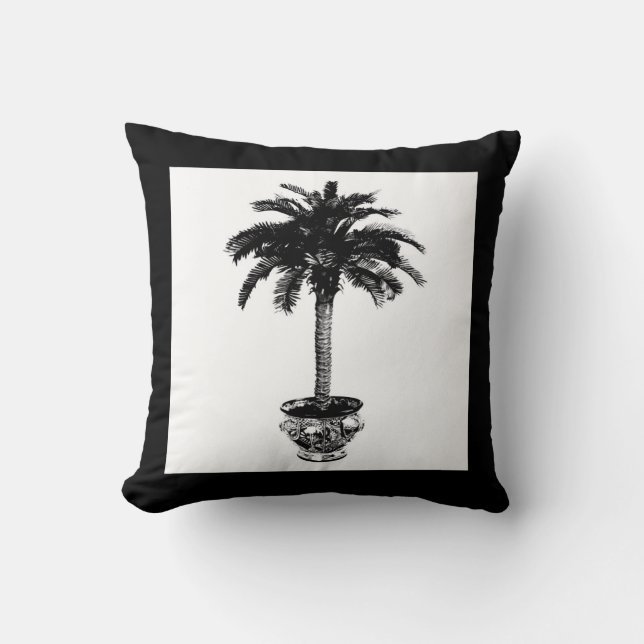 Cojín Decorativo Árbol de palmas potentes - negro y blanco (Anverso)