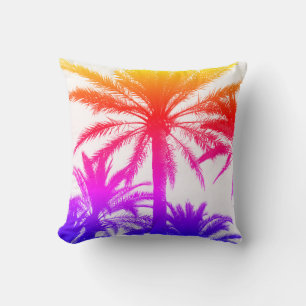 Cojín Decorativo árbol de palmas tiki puesta de sol naranja rosa pú