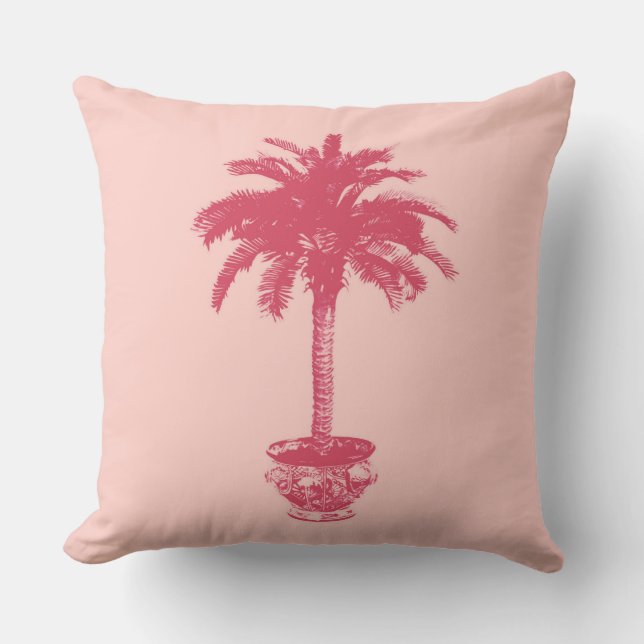 Cojín Decorativo Árbol de palmeras en tonos rosados de coral (Anverso)