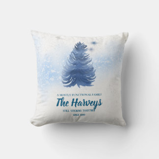 Cojín Decorativo Árbol de Pino Acuarela Azul Familia Personalizada