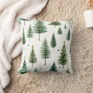 Cojín Decorativo Árbol de pino verde de Navidad con acuarela modern