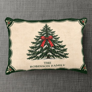 Cojín Decorativo Árbol de Pino Vintage con Nombre de Familia Person