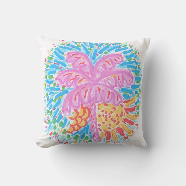 Cojín Decorativo Árbol de plátano rosado del Palm Beach (Anverso)
