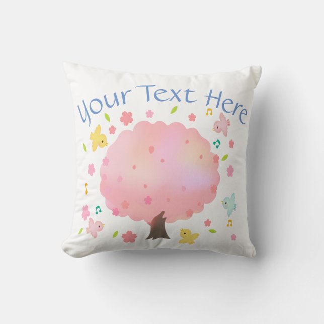Cojín Decorativo Árbol de primavera y Personalizado de pájaros (Anverso)