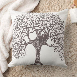 Cojín Decorativo Árbol de remolino marrón Pájaro de amor elegir col