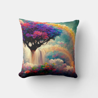 Cojín Decorativo Árbol de vida con arcos de lluvia, flores, puente