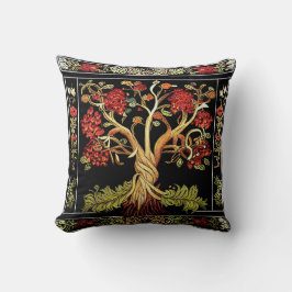 Cojín Decorativo Árbol de vida por bordado negro verde rojo kedoki
