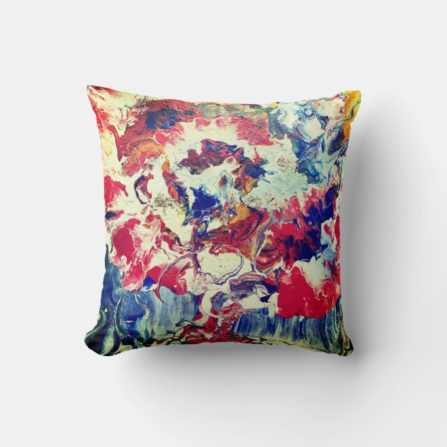 Cojín Decorativo Árbol en flor azul rojo abstracto (Anverso)