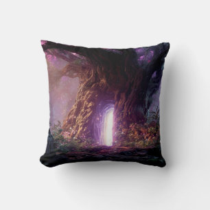 Cojín Decorativo Árbol Encantado Surrealista Con Portal Brillante