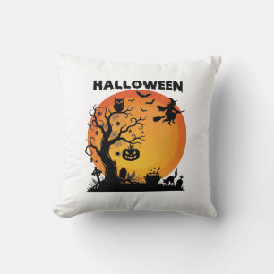 Cojín Decorativo Árbol espeluznante de Halloween Bruja voladora Lun