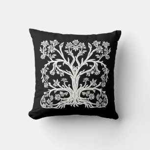 Cojín Decorativo Árbol floral de la vida en blanco sobre negro